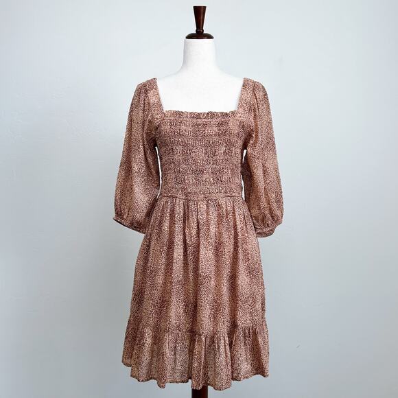 Jessica Simpson Leopard Print Ruched Square Neck Mini Dress NWT - Picture 1 of 12